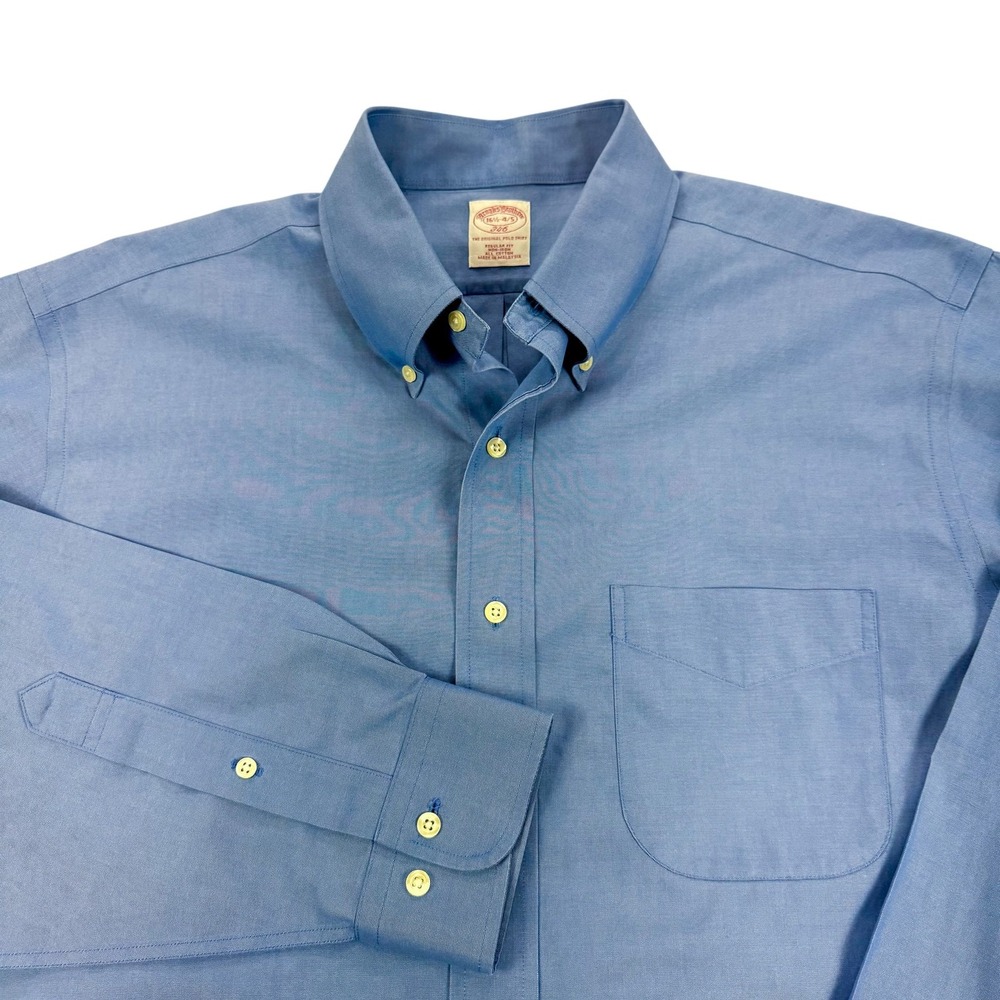 Brooks Brothers 346 Shirt Mens 16.5 34/35 Blue Solid Regular Fit Non Iron Cotton